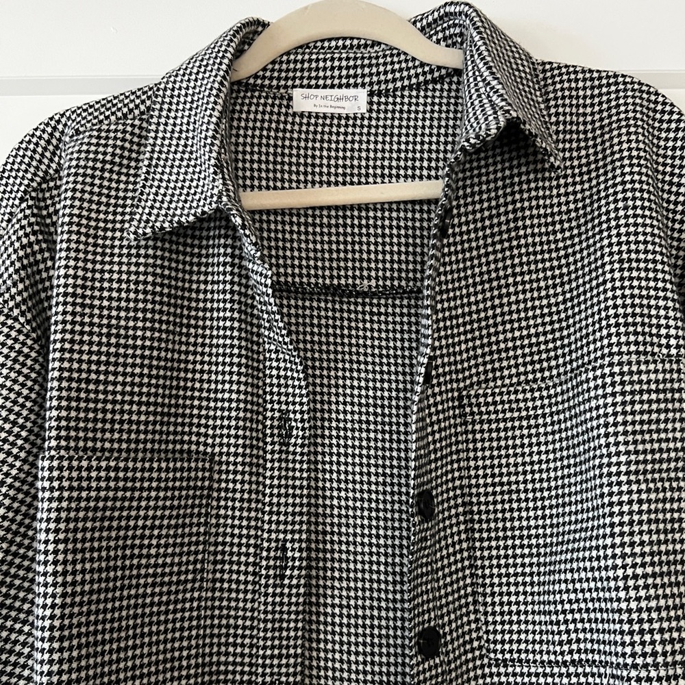 Stitch And Feather Houndstooth Shacket, Size S - image 3